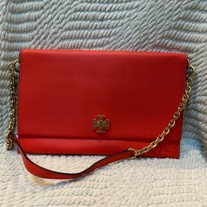 Tory Burch 'Kira' Poppy Colored Clutch on Strap Red/Orange